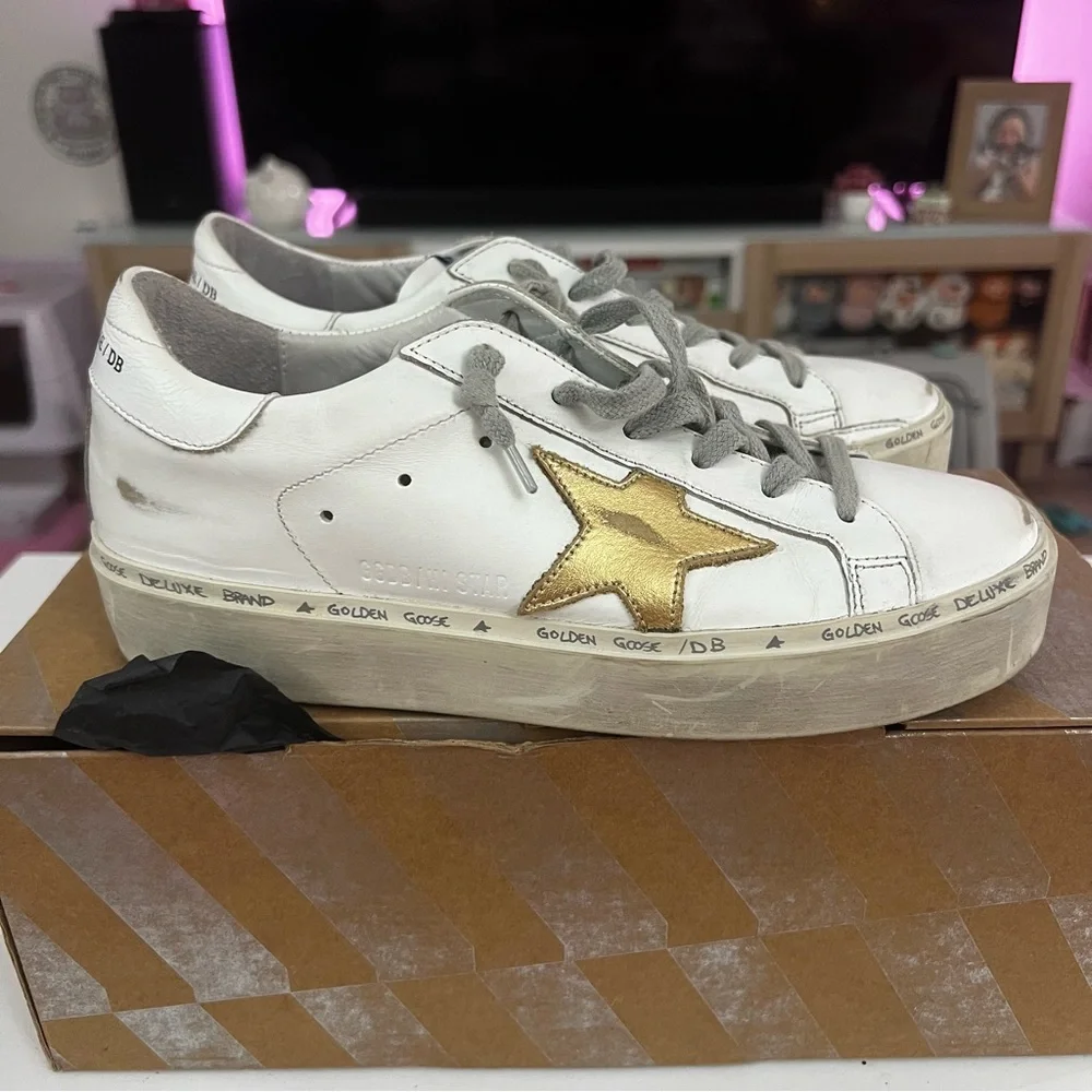 Golden Goose Hi-Star with Metallic Gold Star - Picture 1 of 10